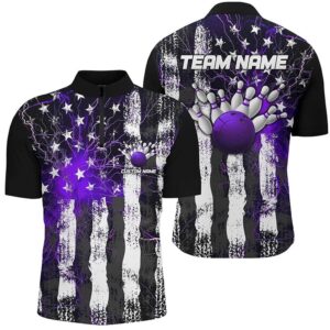 Purple Thunder Lightning American Flag Unisex Bowling&hellip;