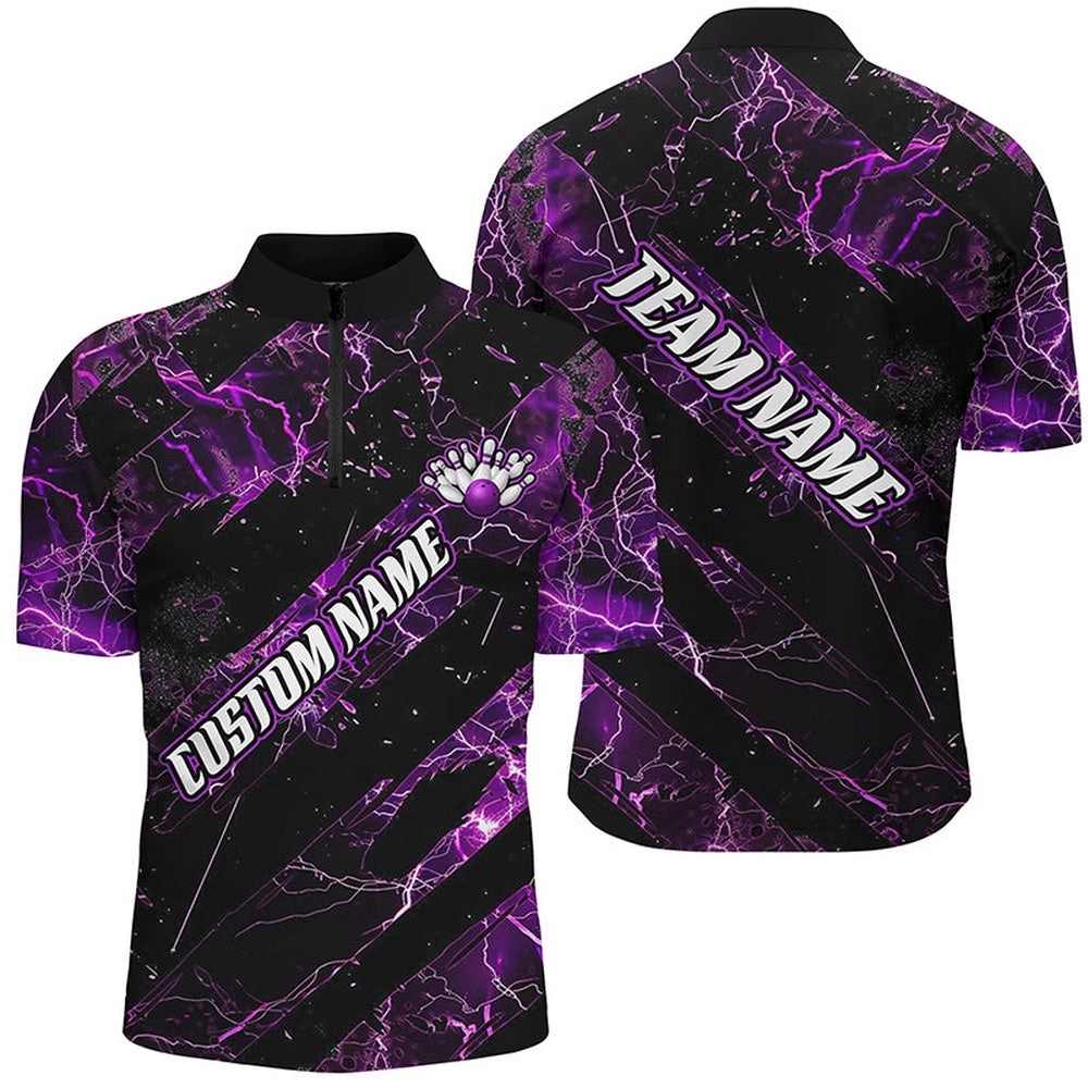 Purple Thunder Lightning Bowling Team Shirts For Men And Women, Bowling Gift Bowler Outfit, Custom Bowling Team Jersey Shirt