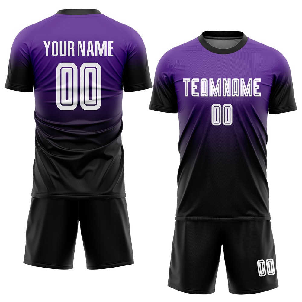 Purple White Black Sublimation Fade Fashion Soccer Uniform Jersey, Custom Team Soccer Jersey Shirt