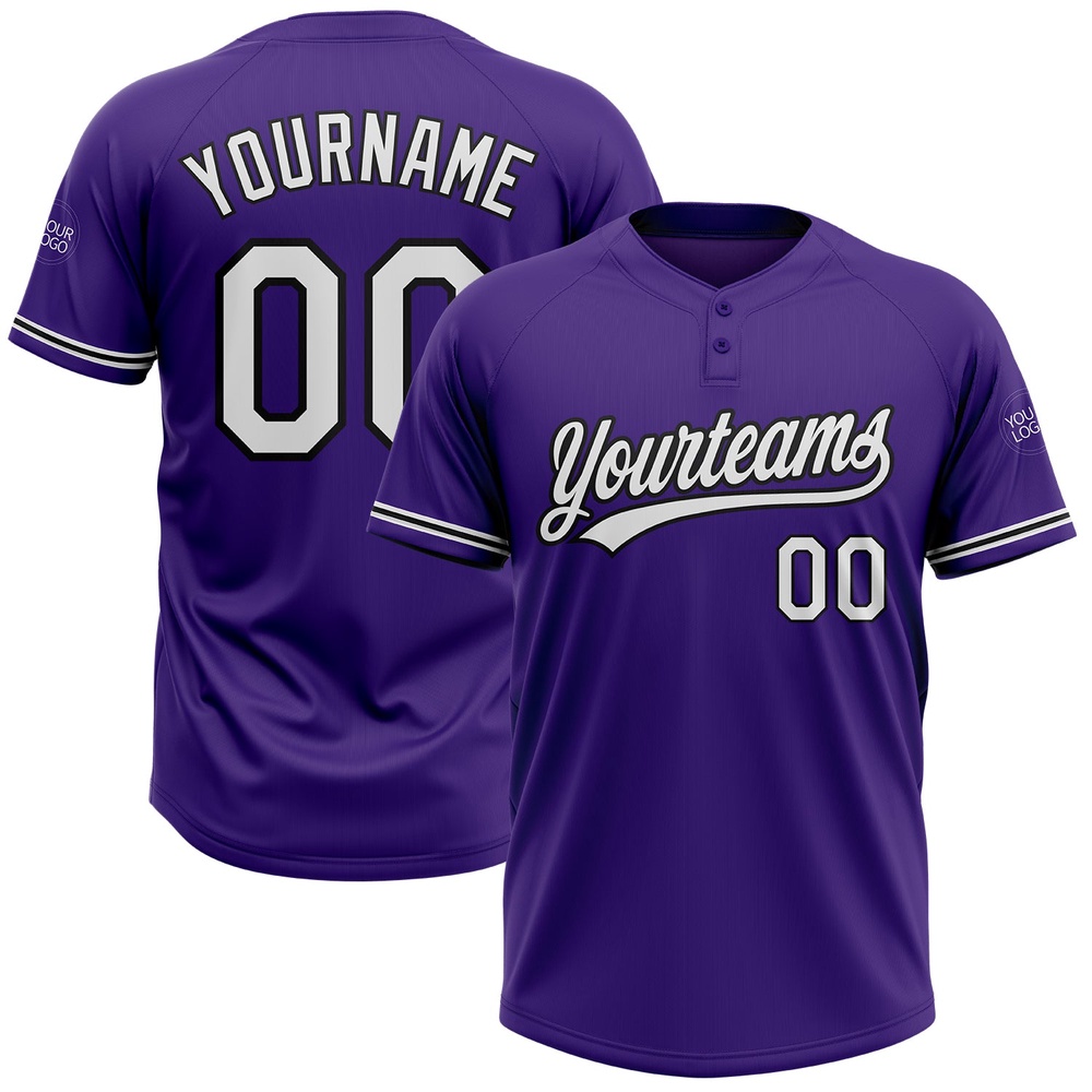Purple White Black Two Button Unisex Softball Jersey, Custom Team Softball Jersey