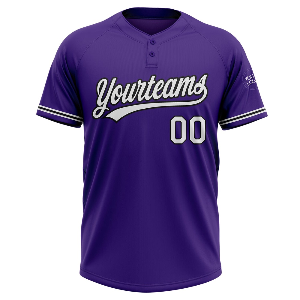 Purple White Black Two Button Unisex Softball Jersey, Custom Team Softball Jersey
