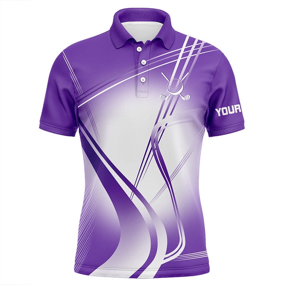 Purple White Gradient Men’s Golf Polo Shirts Custom Name Golf Shirts For Men Personalized Golfer Gifts, Golf Polo Shirt, Golf Shirts