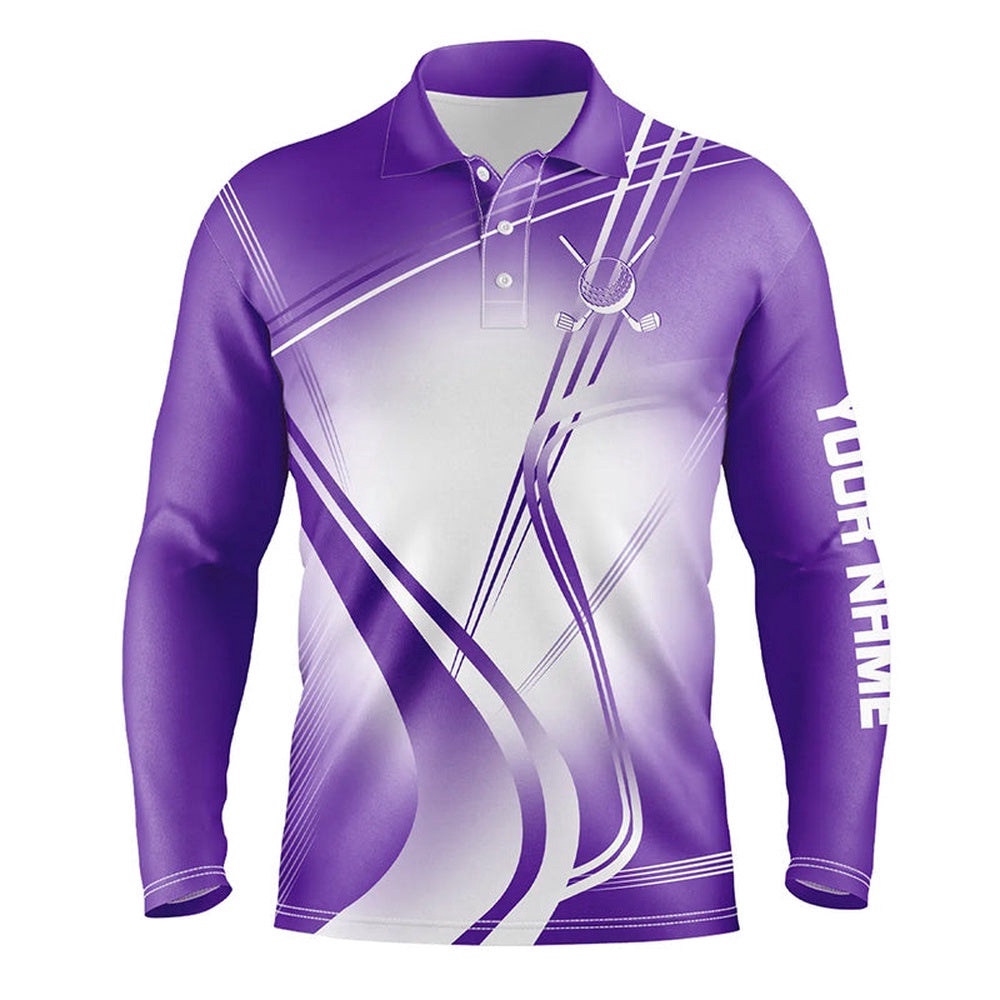Purple White Gradient Men’s Golf Polo Shirts Custom Name Golf Shirts For Men Personalized Golfer Gifts, Golf Polo Shirt, Golf Shirts
