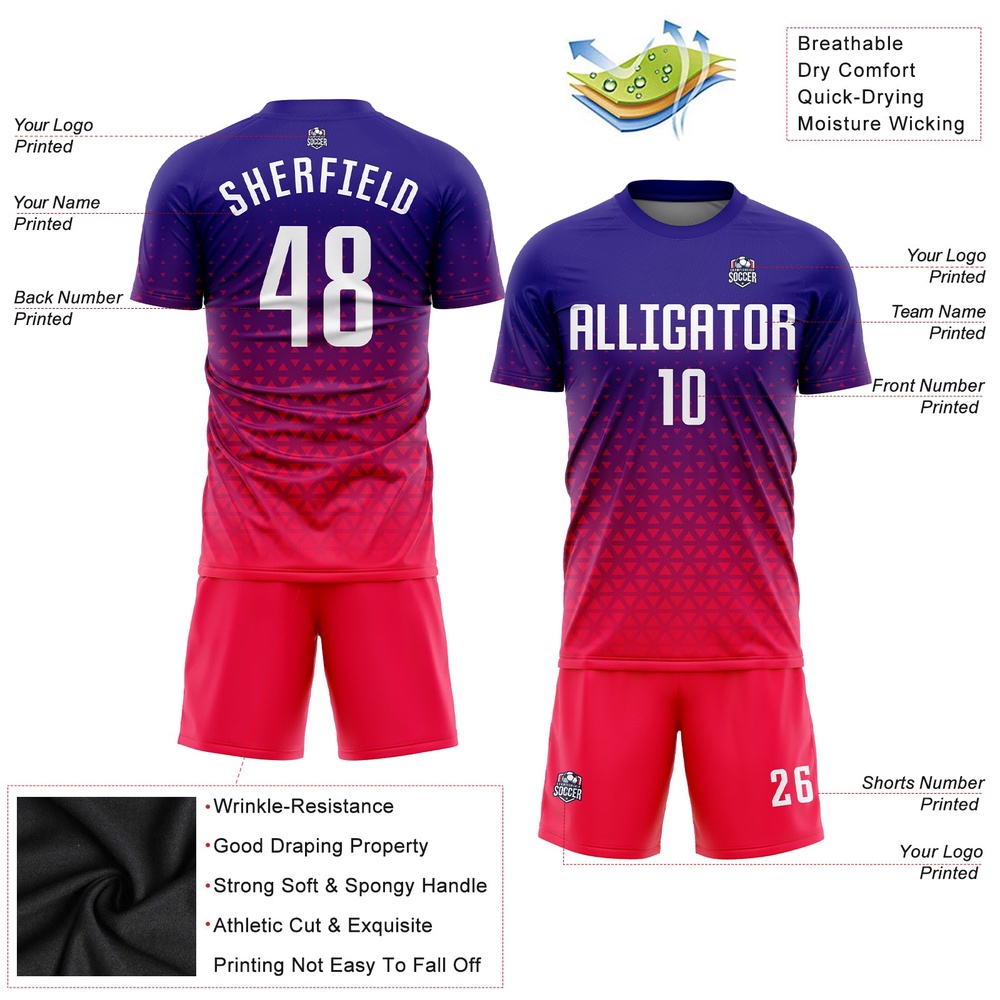 Purple White Hot Pink Sublimation Soccer Uniform Jersey, Custom Team Soccer Jersey Shirt