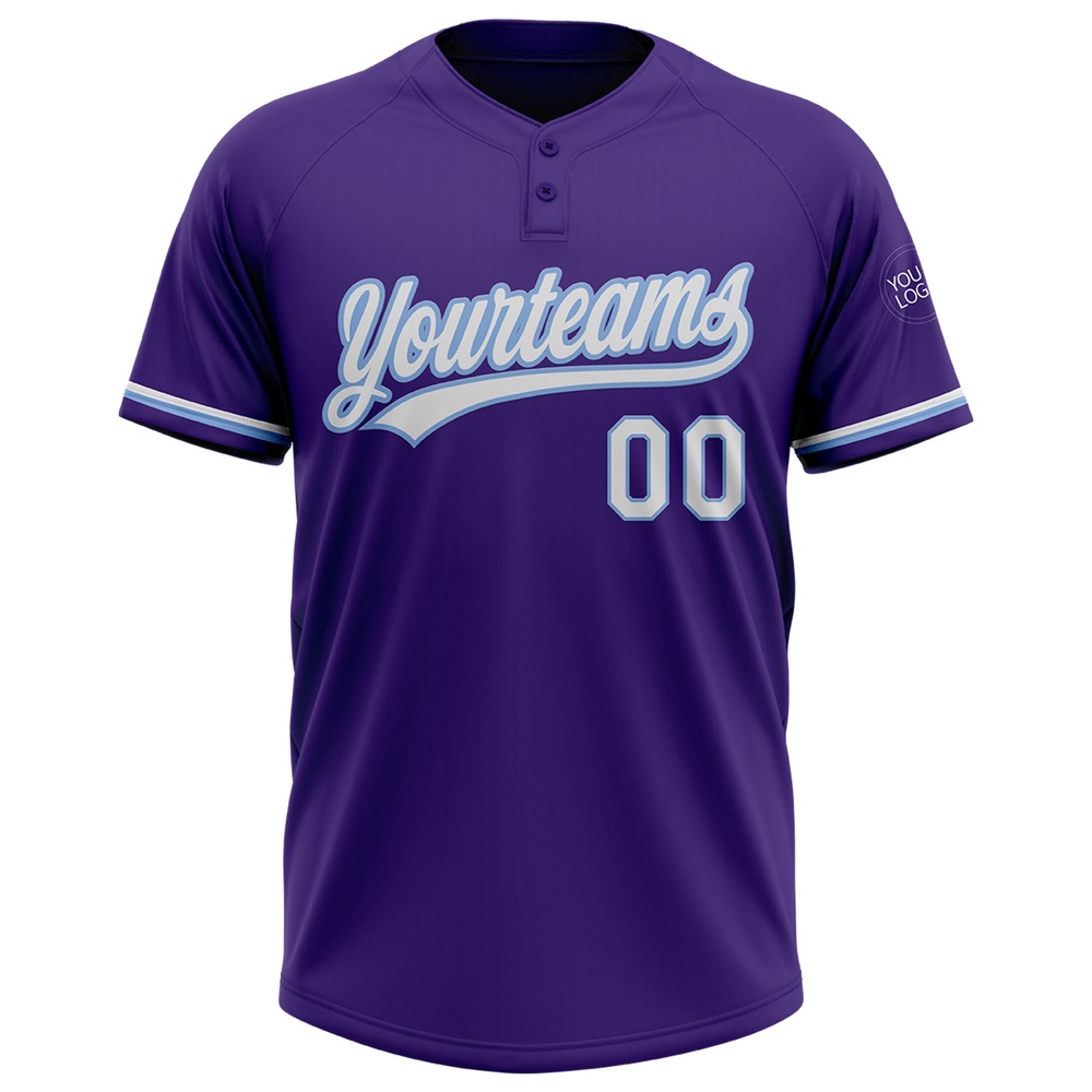 Purple White Light Blue Two Button Unisex Softball Jersey, Custom Team Softball Jersey