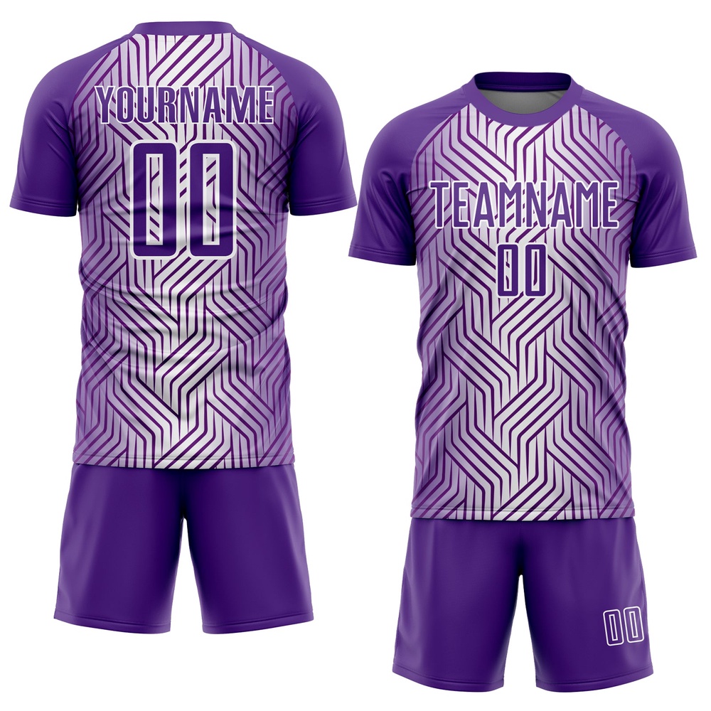Purple White Lines Sublimation Soccer Uniform Jersey, Custom Team Soccer Jersey Shirt