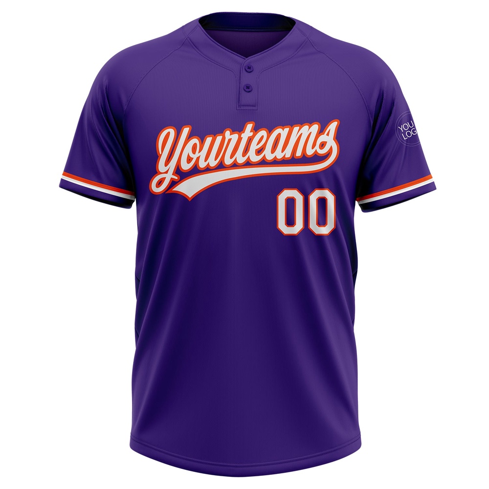 Purple White Orange Two Button Unisex Softball Jersey, Custom Team Softball Jersey