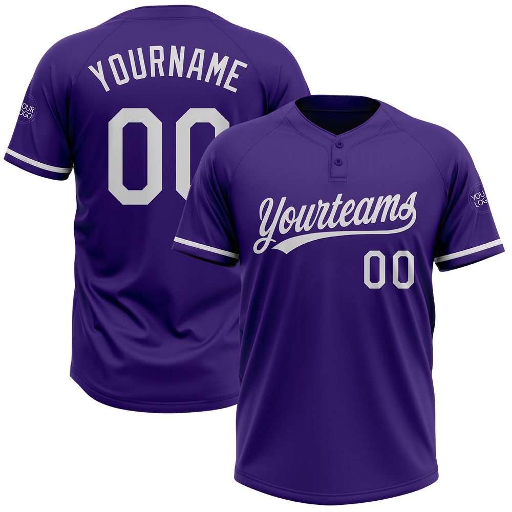 Purple White Two Button Unisex Softball Jersey, Custom Team Softball Jersey