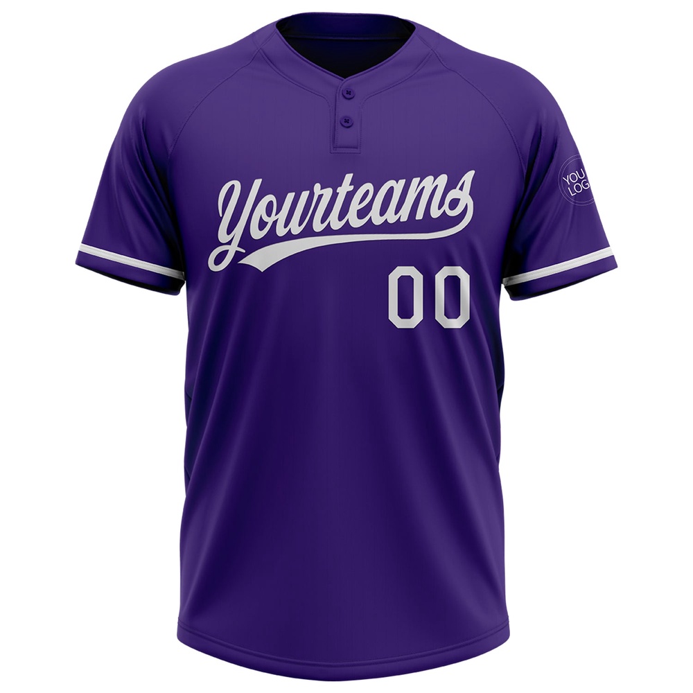 Purple White Two Button Unisex Softball Jersey, Custom Team Softball Jersey
