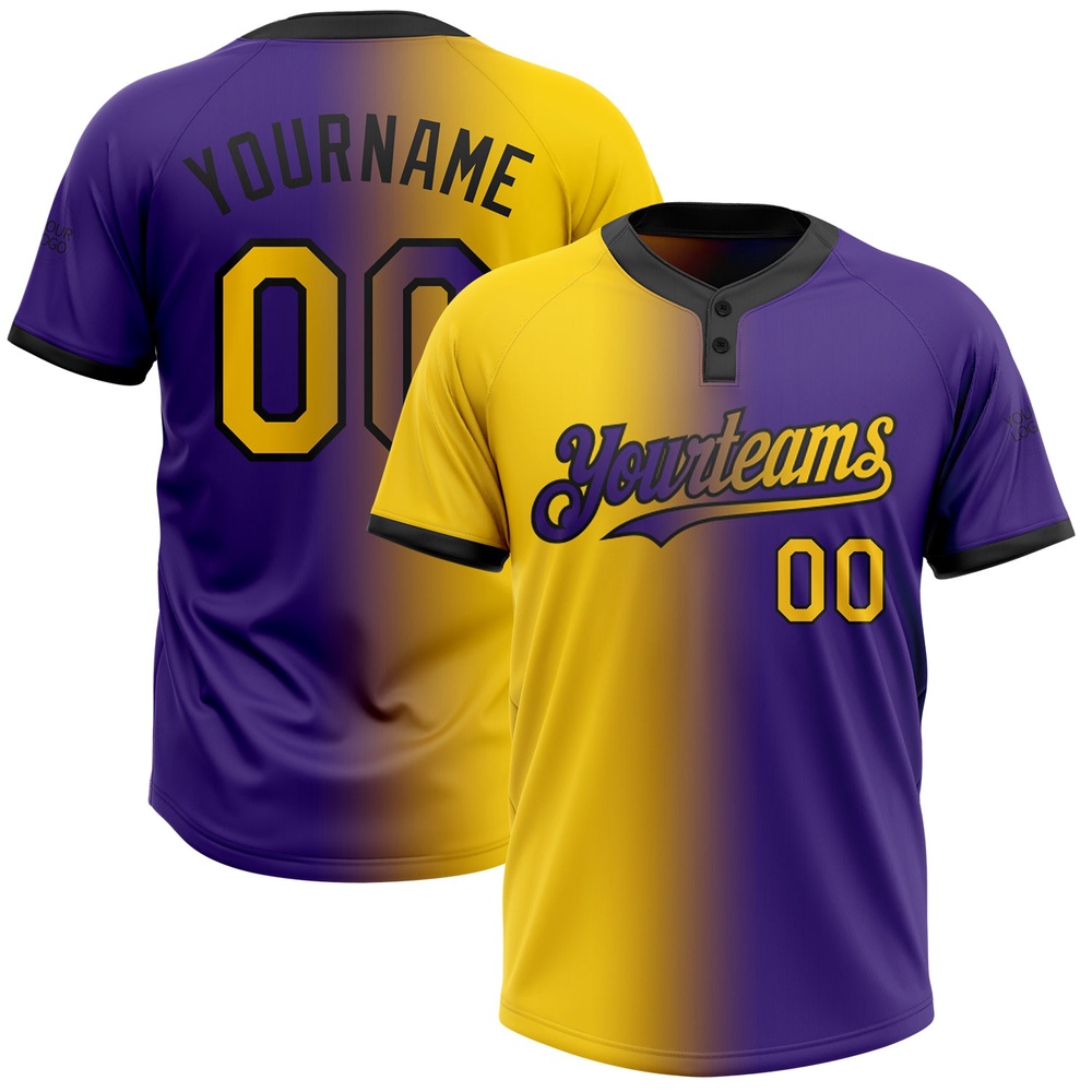 Purple Yellow Black Gradient Fashion Two Button Unisex Softball Jersey, Custom Team Softball Jersey