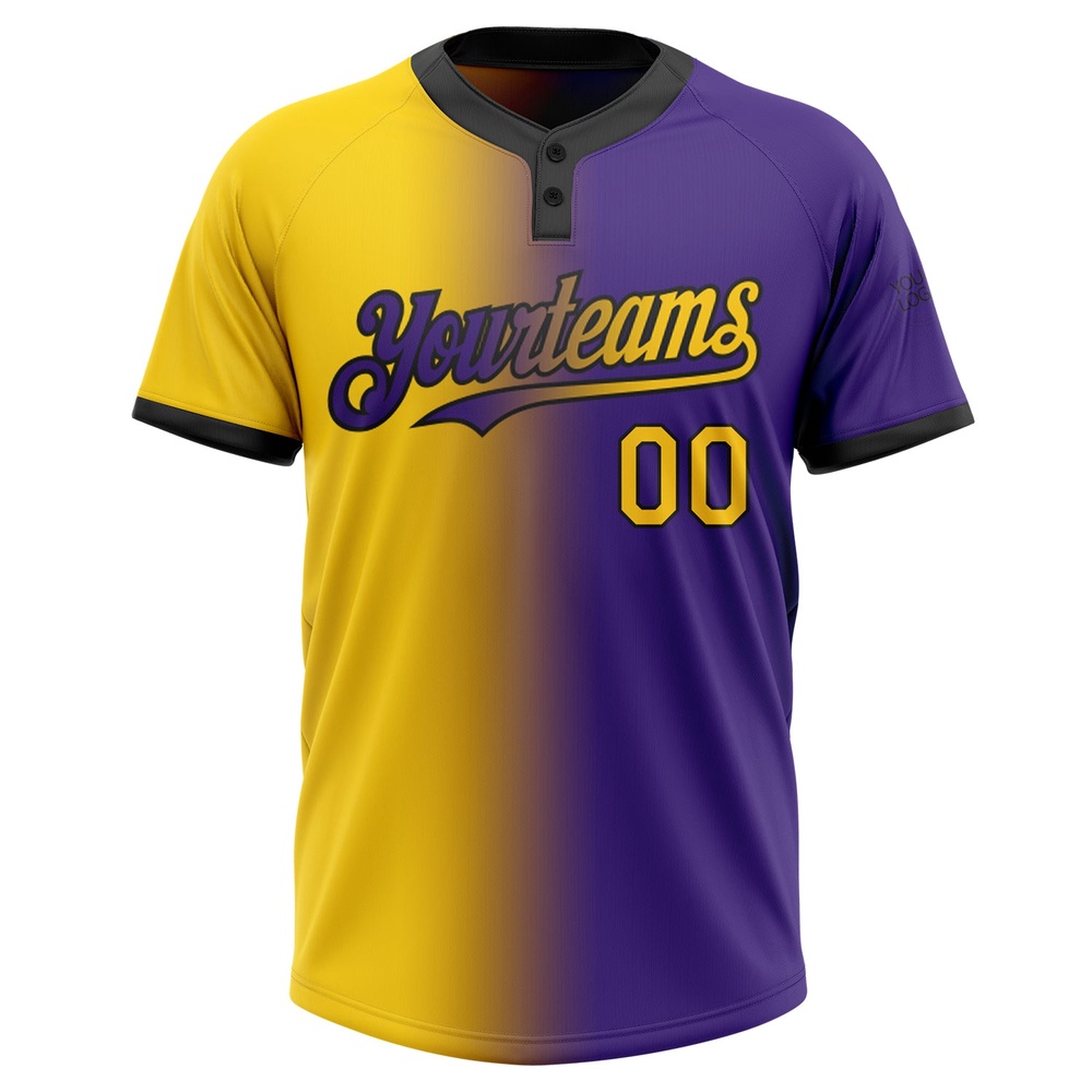 Purple Yellow Black Gradient Fashion Two Button Unisex Softball Jersey, Custom Team Softball Jersey