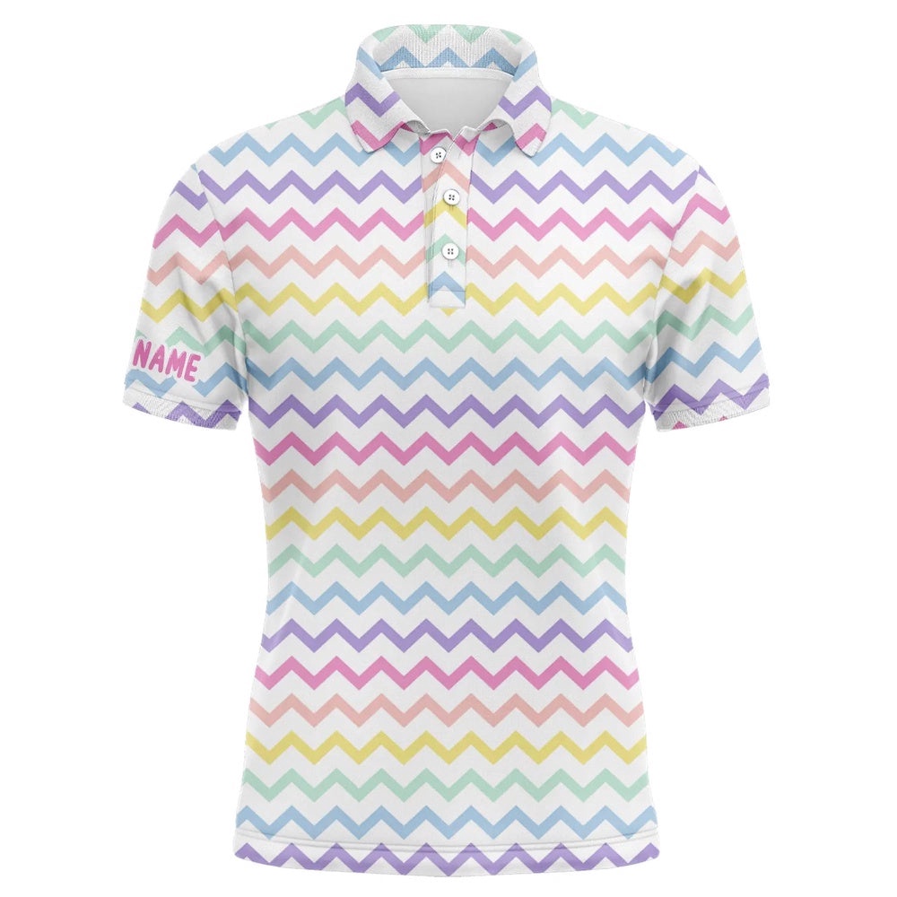 Rainbow Colors Pattern Golf Shirts Custom Name Men’s Men’s Golf Polo Tops, Golf Polo Shirt, Golf Shirts
