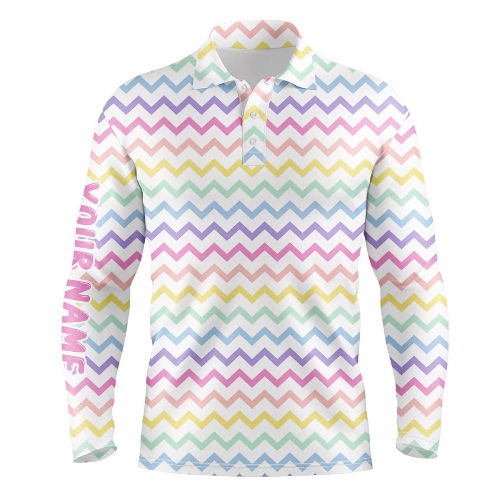 Rainbow Colors Pattern Golf Shirts Custom Name Men’s Men’s Golf Polo Tops, Golf Polo Shirt, Golf Shirts