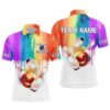 Rainbow Flame Bowling Polo Shirt For Men Bowling Team Shirts Bowling Polo Shirt, Personalized Bowling Team Shirt