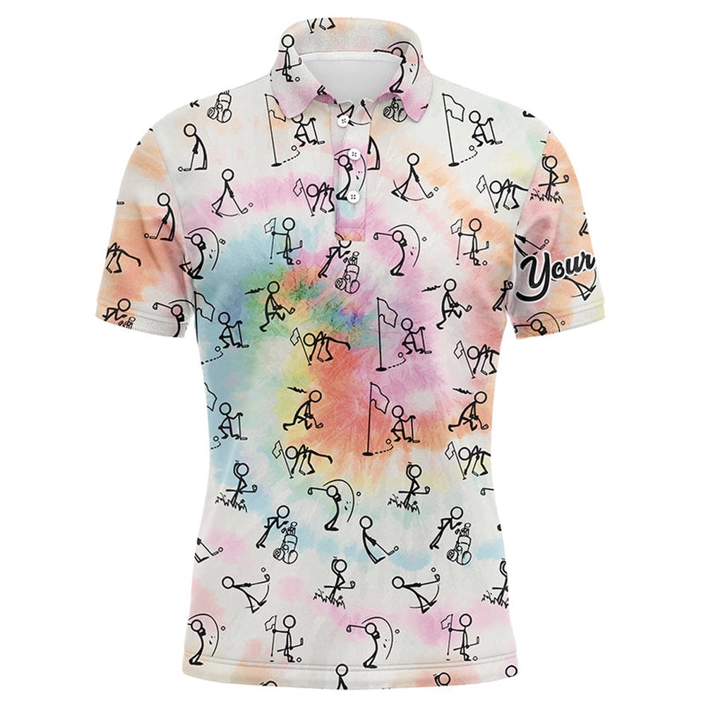 Rainbow Tie Dye Stick Figures Playing Golf Men’s Polo Shirt Custom Golf Shirts For Men Golf Gifts, Golf Polo Shirt, Golf Shirts