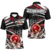 Red And Black Custom Flame Bowling Shirts For Men, Bowling Team Polo Shirts, Personalized Bowling Team Shirt