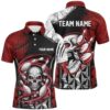 Red And Black Custom Grim Reaper Bowling Polo Shirts For Men, Halloween Skull Bowling Shirts Outfit, Personalized Bowling Team Shirt