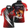 Red And Black Flame Bowling Team Shirts, Strike Bowling Short Sleeve Polo Shirts For Men, Personalized Bowling Team Shirt