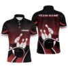 Red And Black Plaid Pattern Custom Bowling Polo Shirts For Men, Team Bowling Polo Shirt, Personalized Bowling Team Shirt