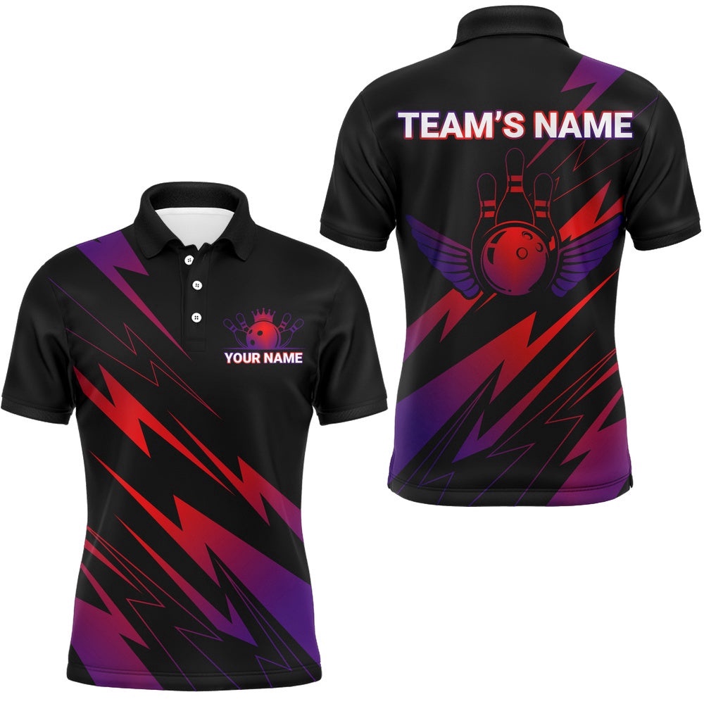 Red And Purple Bowling Shirt Men Women Bowling Polo Shirt Team Bowling Polo Shirt, Personalized Bowling Team Shirt