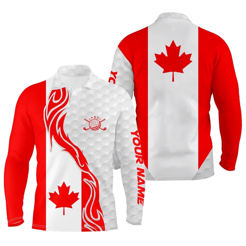 Red And White Canadian Flag Men Golf Polo Shirts Custom Patriotic Golf Clubs Golf Shirt For Men, Golf Polo Shirt, Golf Shirts
