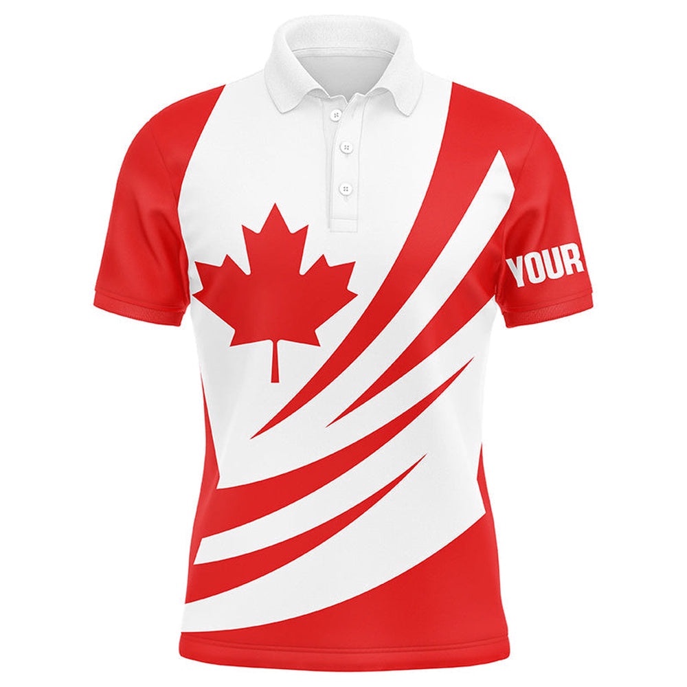 Red And White Canadian Flag Men’s Golf Polo Shirts Custom Men’s Golf Tops, Golf Polo Shirt, Golf Shirts