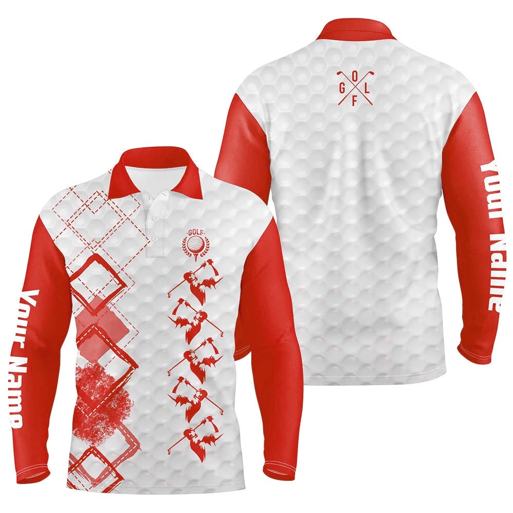 Red And White Men’s Golf Polo Shirt Custom Name Men’s Golf Apparel, Gifts For Golf Lovers, Golf Polo Shirt, Golf Shirts