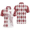 Red Argyle Pattern Men’s Customized Skull Golf Shirts For Men, Golfer Gifts, Golf Polo Shirt, Golf Shirts