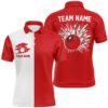 Red And White Retro Vintage Bowling Polo Shirts For Men Custom Bowling Team Polo Shirt, Personalized Bowling Team Shirt