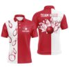 Red And White Retro Bowling Shirts For Men Custom Team Bowling Polo Shirt Gift For Bowlers, Personalized Bowling Team Shirt