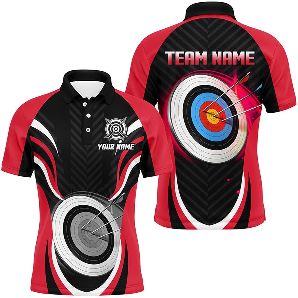Red Archery Polo Archery Target Custom Men Polo Shirts, Best Archery Outfits, Custom Archery Team Polo Shirt