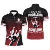Red & Black Bowling Balls And Pins Customizable Bowling Polo Shirts For Men, Team Bowling Polo Shirt, Personalized Bowling Team Shirt