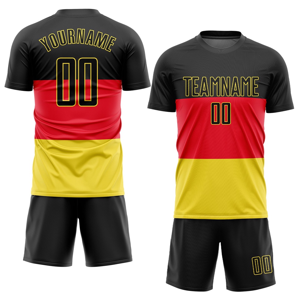 Red Black Gold Sublimation German Flag Soccer Uniform Jersey, Custom Team Soccer Jersey Shirt