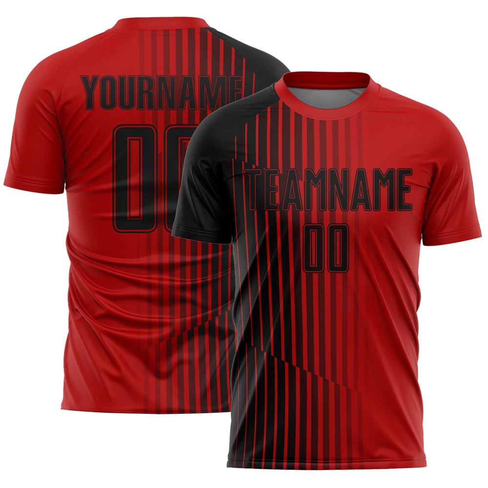 Red Black Lines Sublimation Soccer Uniform Jersey, Custom Team Soccer Jersey Shirt