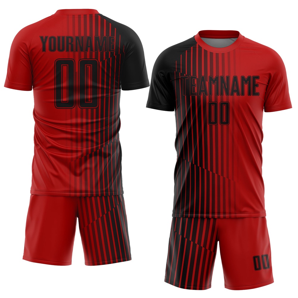 Red Black Lines Sublimation Soccer Uniform Jersey, Custom Team Soccer Jersey Shirt