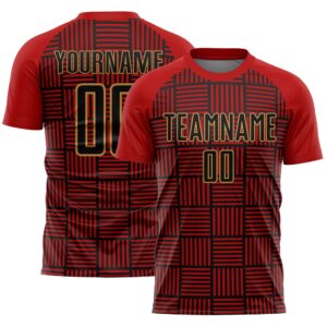 Red Black Old Gold Lines Sublimation Soccer&hellip;