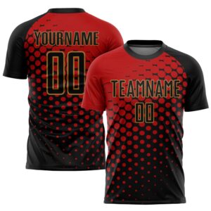 Red Black Old Gold Sublimation Soccer Uniform&hellip;