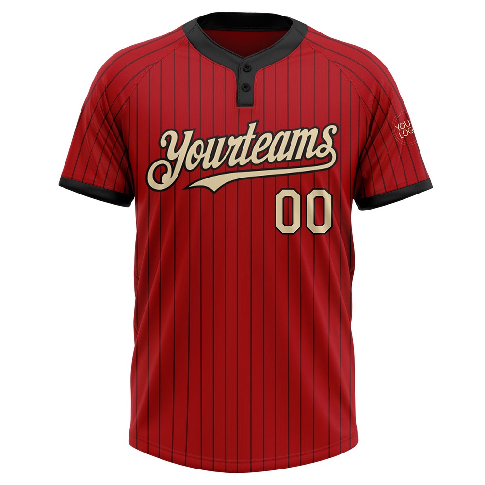 Red Black Pinstripe Cream Two Button Unisex Softball Jersey, Custom Team Softball Jersey