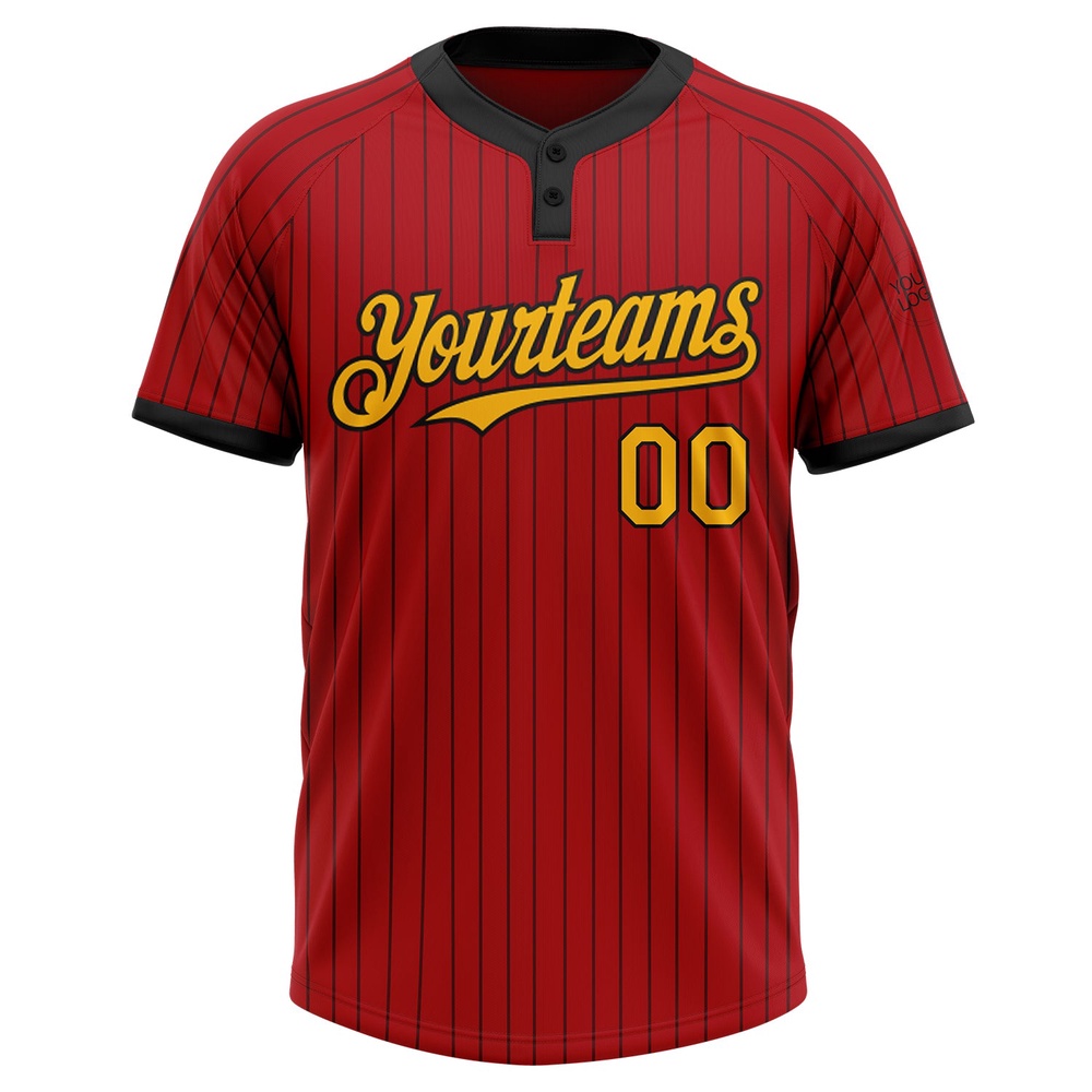Red Black Pinstripe Gold Two Button Unisex Softball Jersey, Custom Team Softball Jersey