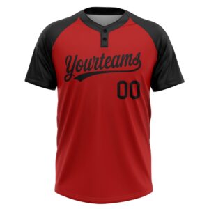 Red Black Two Button Unisex Softball Jersey,&hellip;