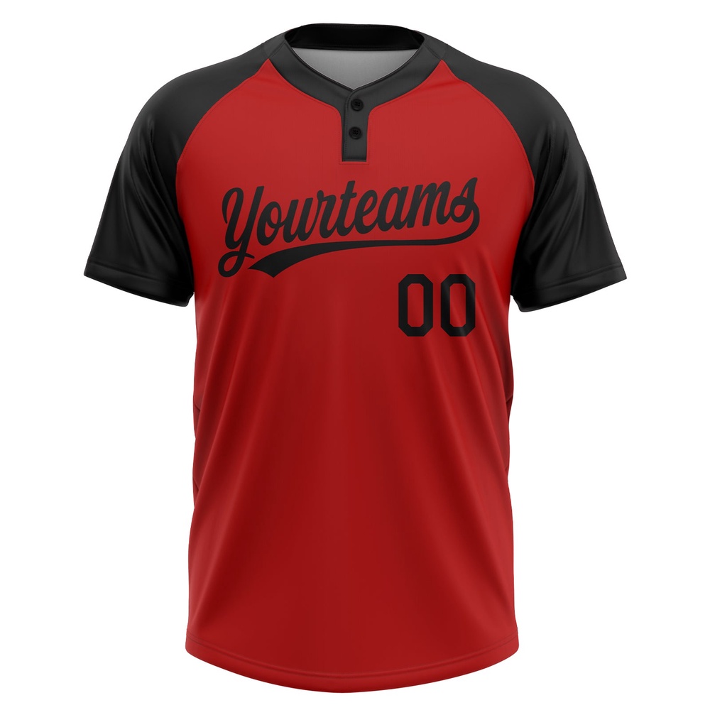 Red Black Two Button Unisex Softball Jersey, Custom Team Softball Jersey
