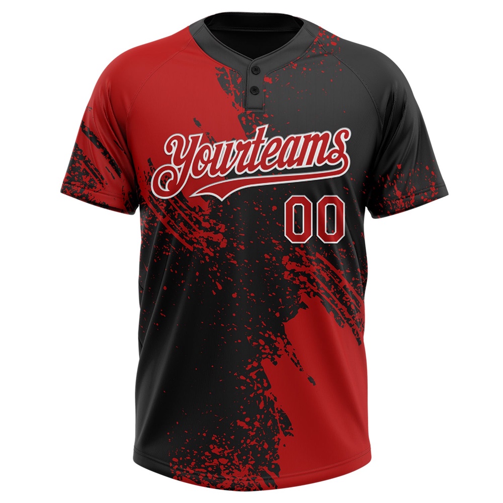 Red Black White 3D Pattern Abstract Brush Stroke Two Button Unisex Softball Jersey, Custom Team Softball Jersey