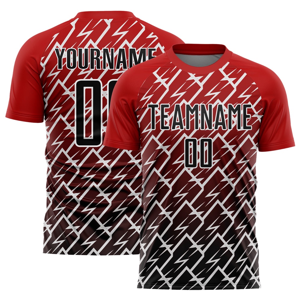 Red Black White Lightning Sublimation Soccer Uniform Jersey, Custom Team Soccer Jersey Shirt