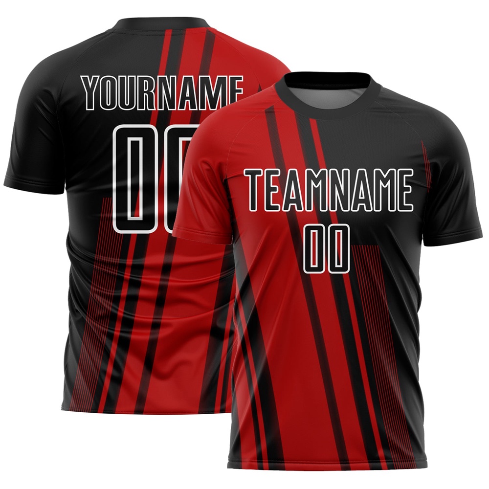 Red Black White Lines Sublimation Soccer Uniform Jersey, Custom Team Soccer Jersey Shirt