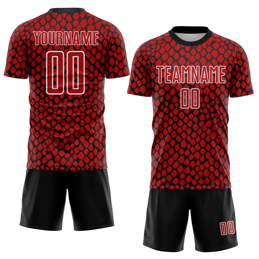 Red Black White Snake Skin Sublimation Soccer Uniform Jersey, Custom Team Soccer Jersey Shirt