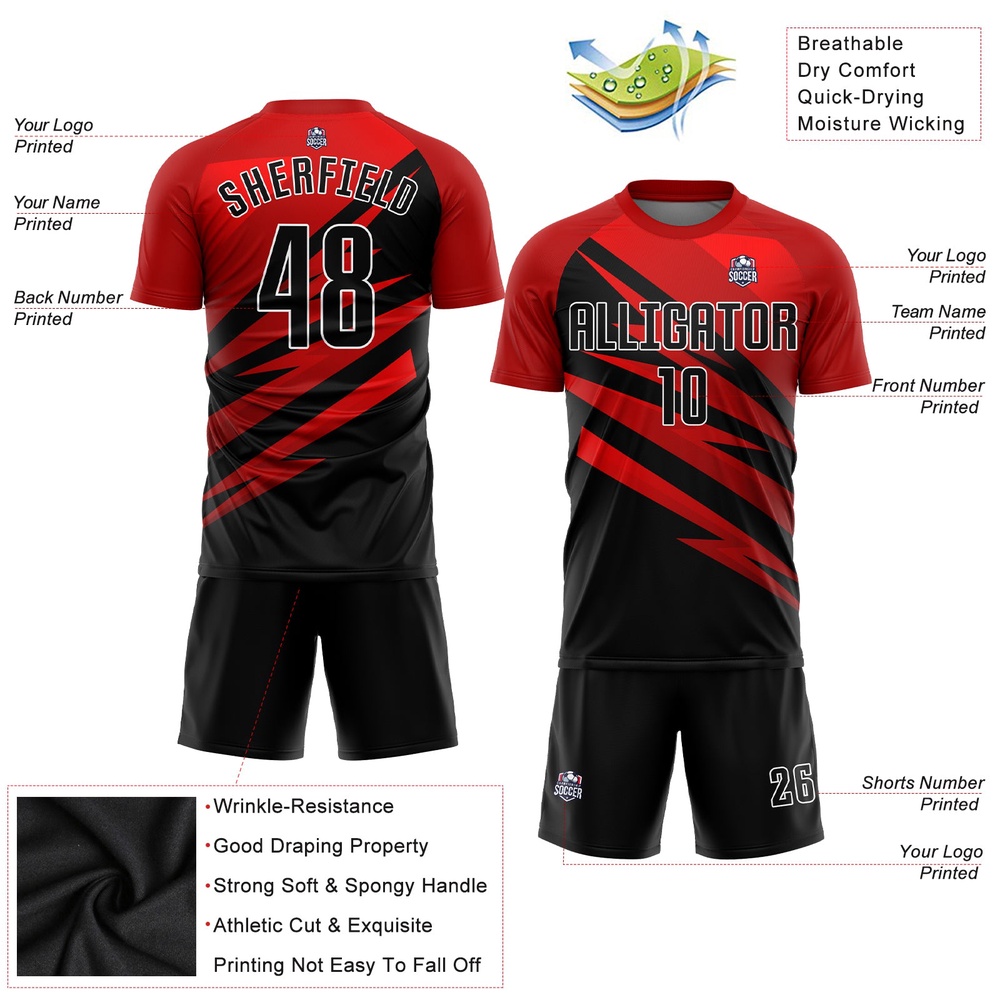 Red Black White Sublimation Soccer Uniform Jersey, Custom Team Soccer Jersey Shirt