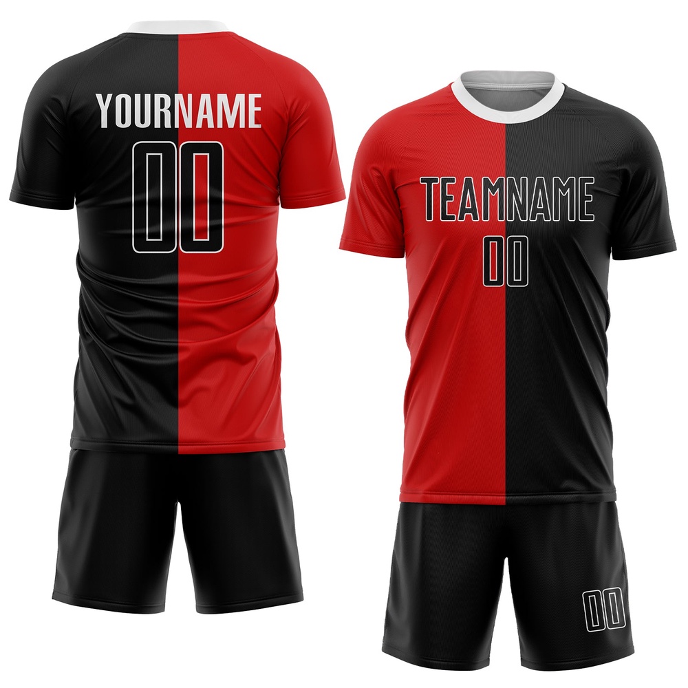 Red Black White Sublimation Split Fashion Soccer Uniform Jersey, Custom Team Soccer Jersey Shirt