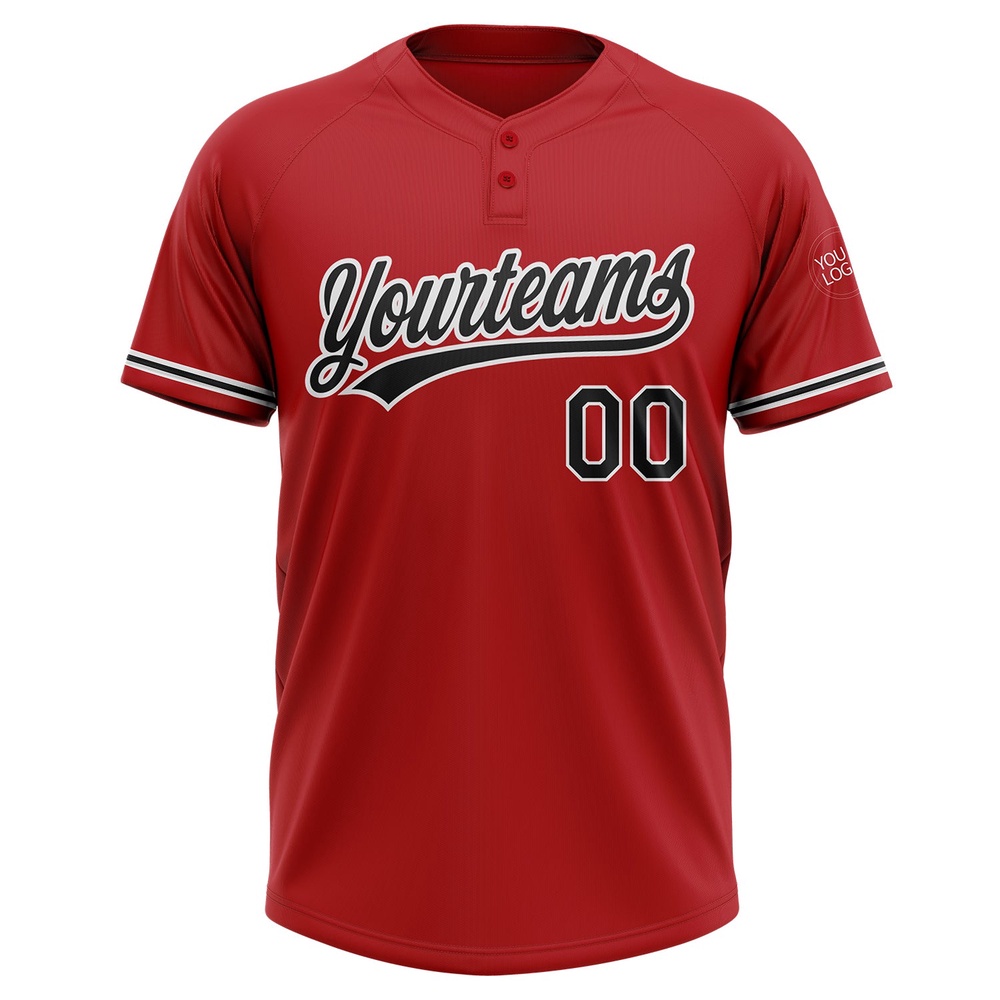 Red Black White Two Button Unisex Softball Jersey, Custom Team Softball Jersey