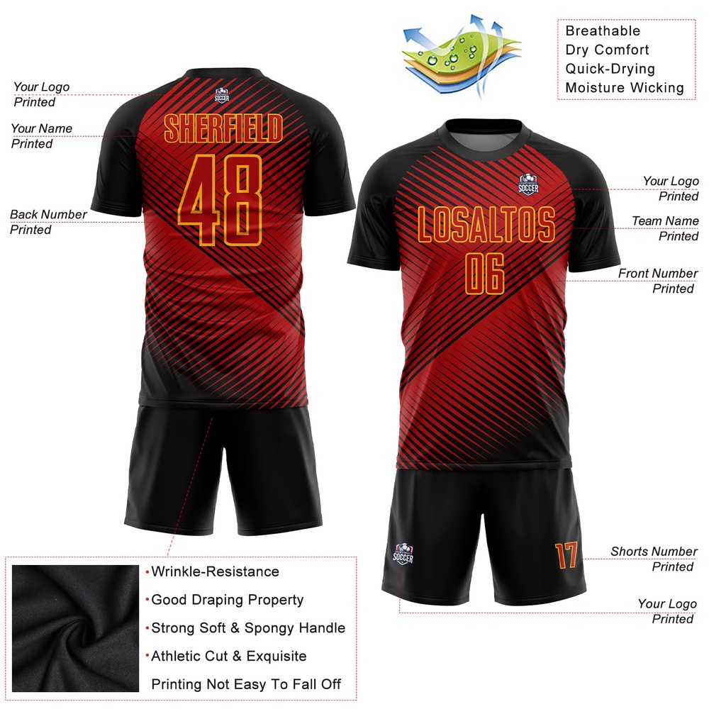 Red Black Yellow Sublimation Soccer Uniform Jersey, Custom Team Soccer Jersey Shirt