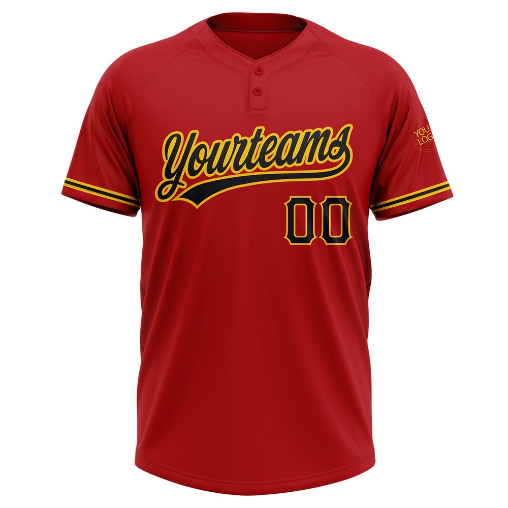 Red Black Yellow Two Button Unisex Softball Jersey, Custom Team Softball Jersey